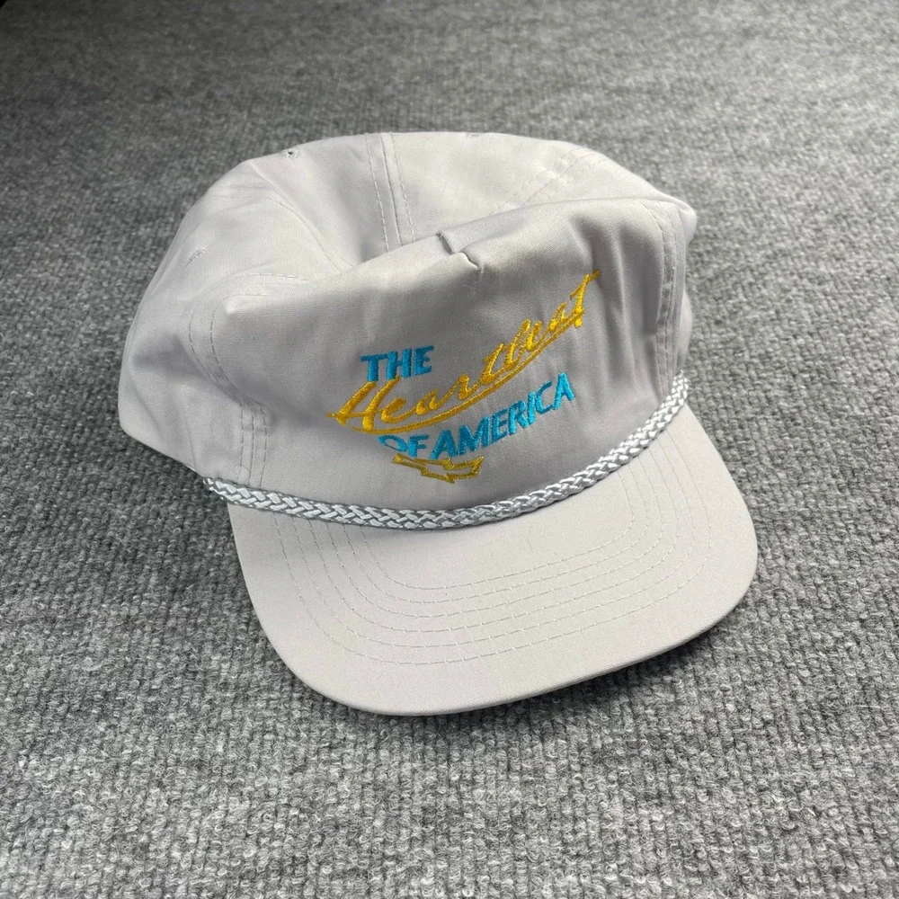 Vintage KC Chevrolet The Heartbeat of America Snapback Hat Gray Rope Cap OSFA